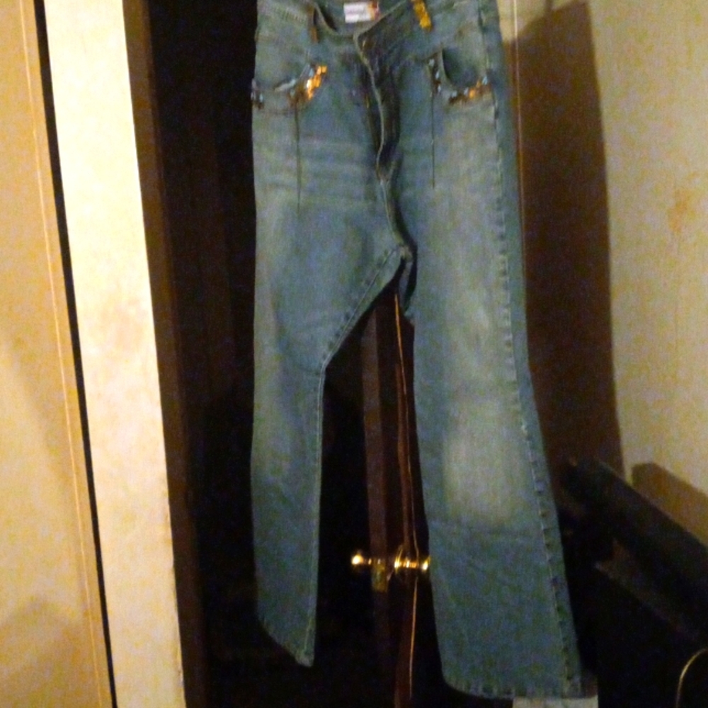 Bedazzled blue wide leg jeans